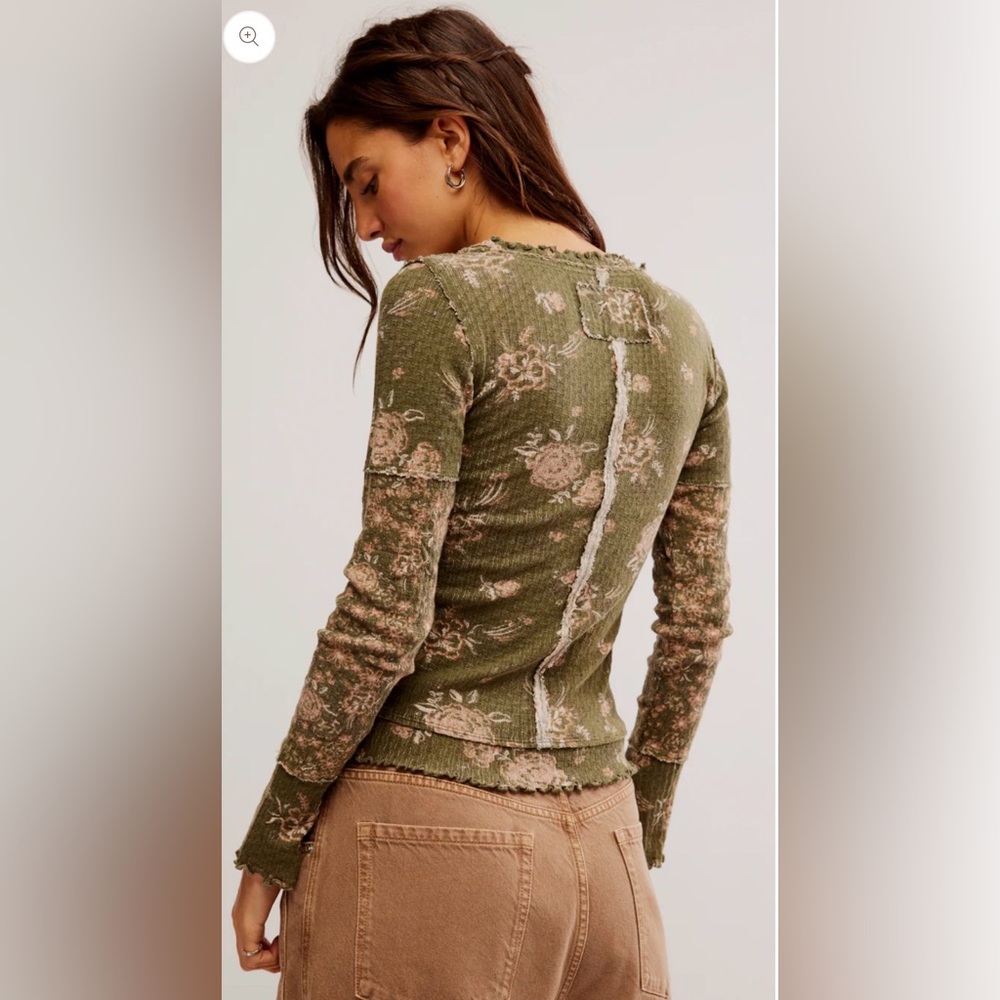 We The Free Clover Printed Thermal Top Olive Floral Size Small - Picture 3 of 9